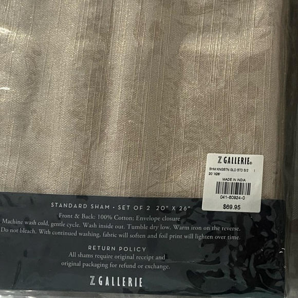 Z Gallerie Kingston Bedding Champagne/Gold Pillow Shams QUEEN size - Picture 4 of 4